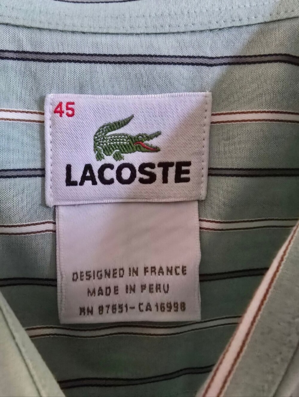 Bundle 2 Lacoste Men’s Blue and Green Striped Button-Down Shirt Size 45 - Picture 6 of 7